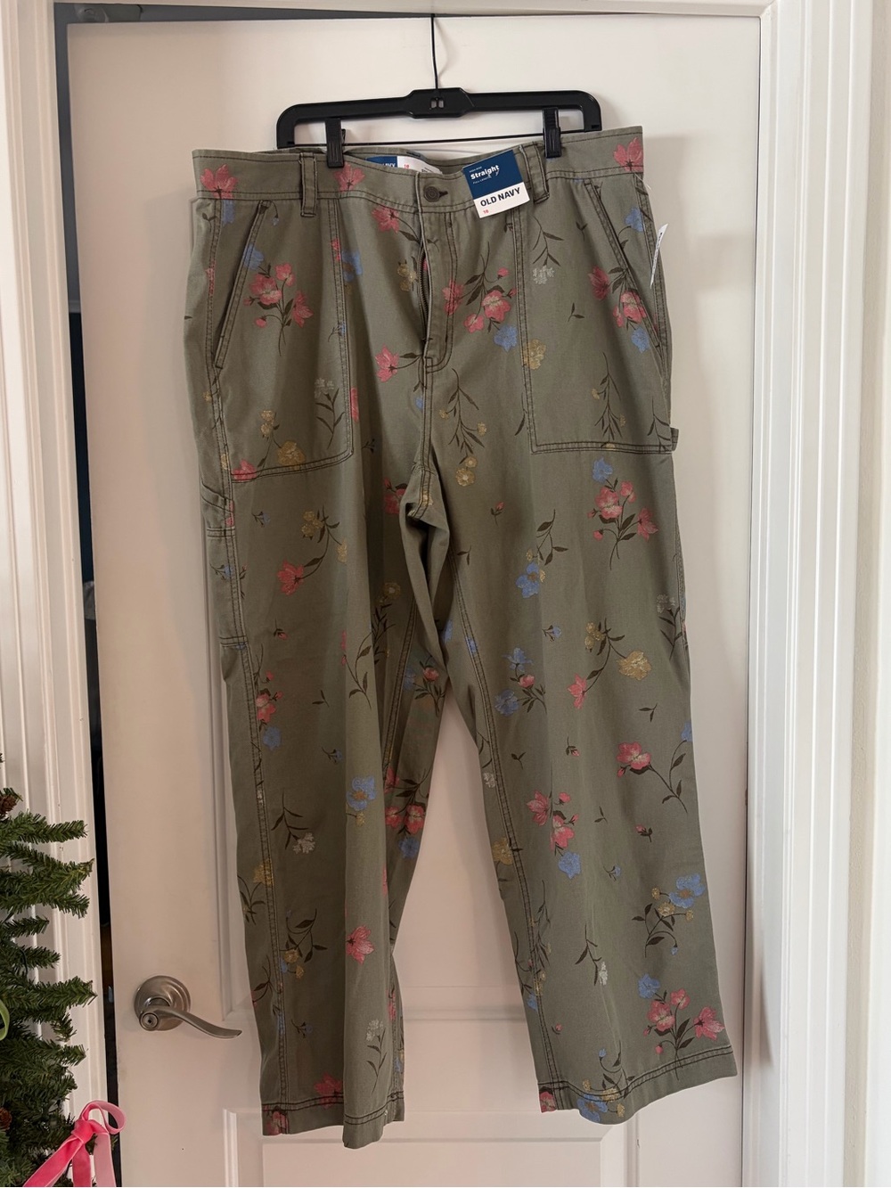 Old Navy Women's Straight Floral Jeans - Olive with Flowers - Picture 3 of 5